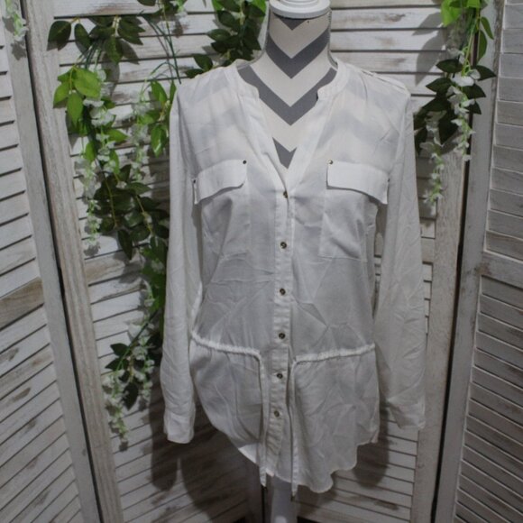 Calvin Klein White Crepe Button-Down Tunic Top - Picture 2 of 7